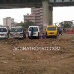 Trotro buses under the interchange at Circle