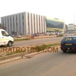 Trotro bus approaches VAT office in Accra