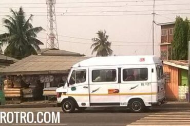 Trotro bus on the Ayigbe town road