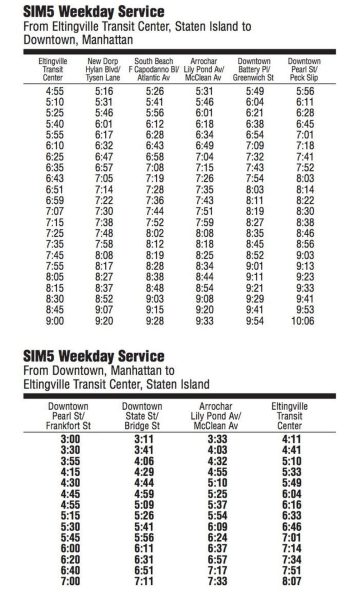 City bus timetable showing the bus schedules