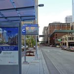 shelter on a main street bus schedule for bus