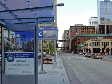 shelter on a main street bus schedule for bus