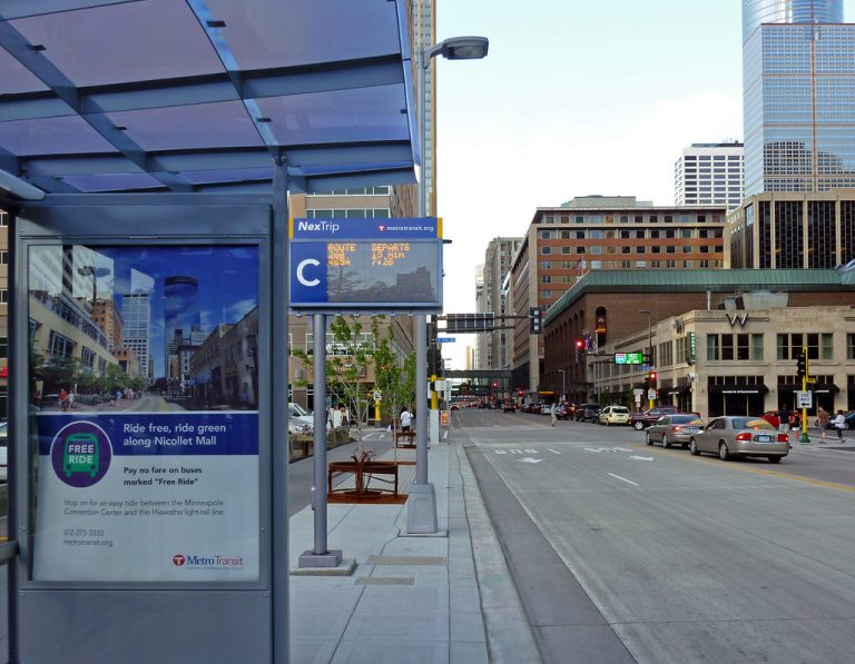 shelter on a main street bus schedule for bus