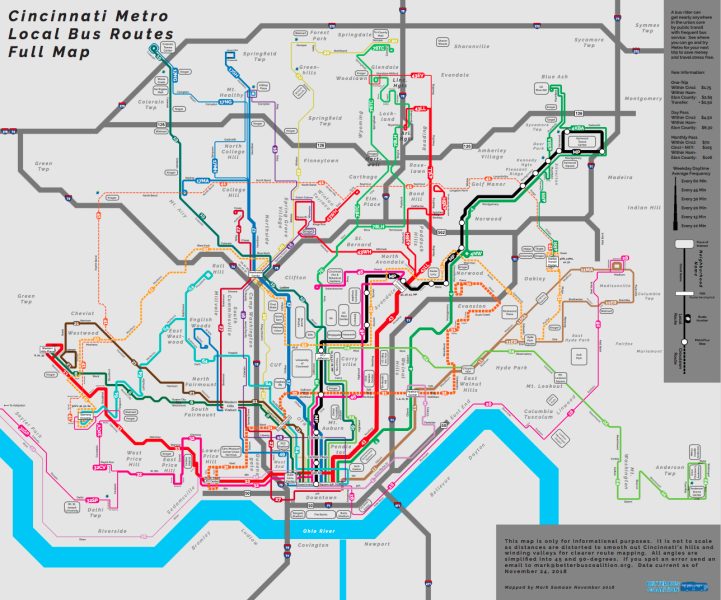 Cincinnati bus routes schedule diagram