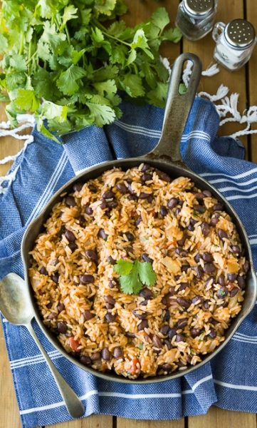 rice beans food in frying pan
