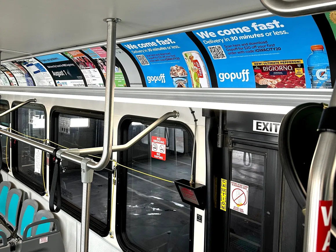 Roseview Transit RTS Bus shows ad onboard