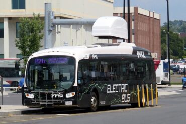 a bus at an electric charging station