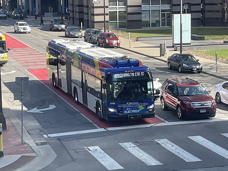 electric bus at a cross walk