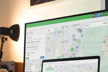route planning software on a laptop