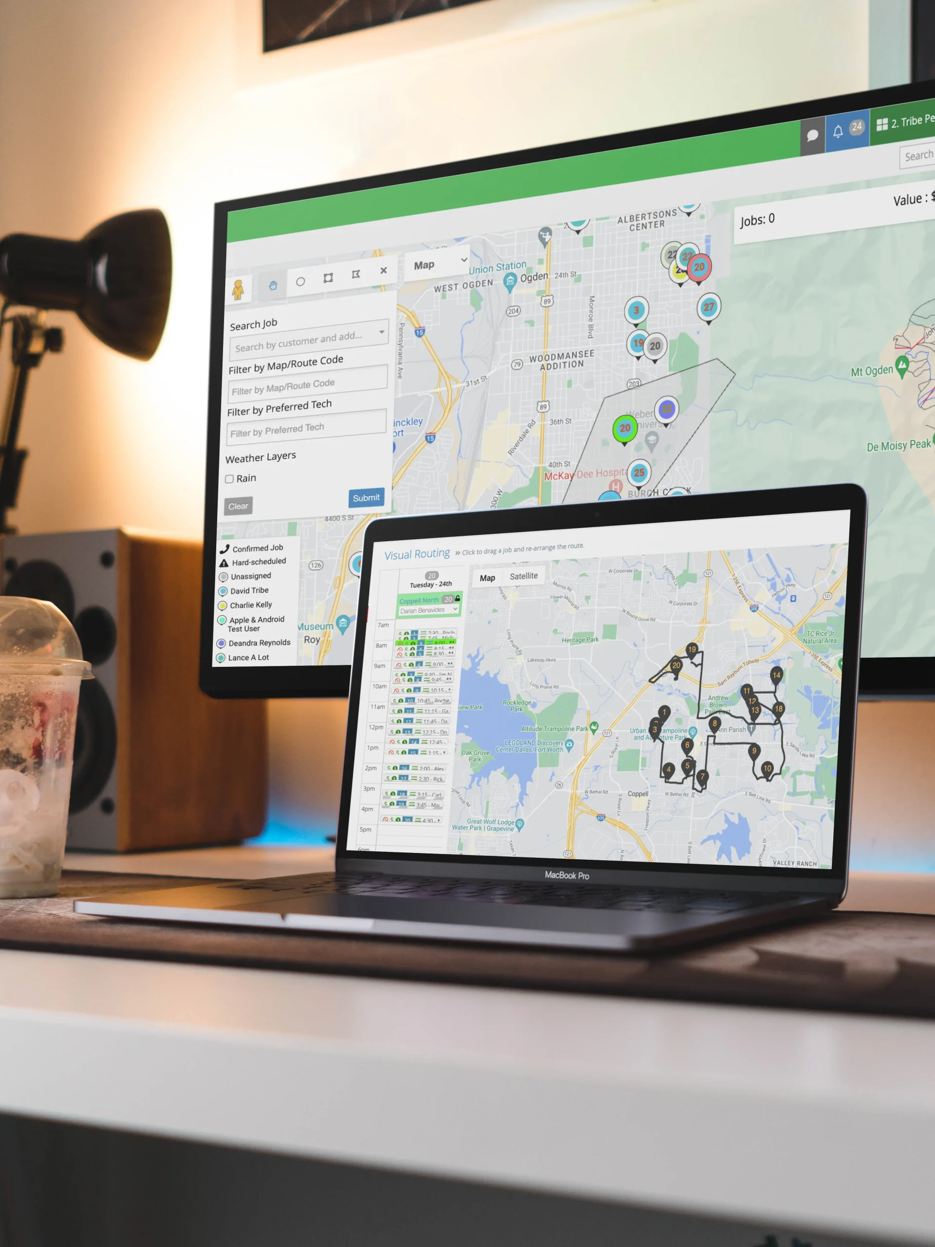 route planning software on a laptop