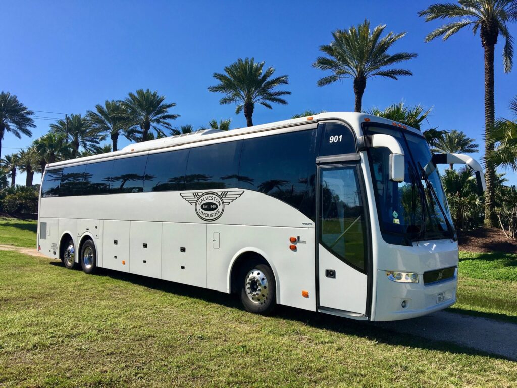 a white luxury bus in houston