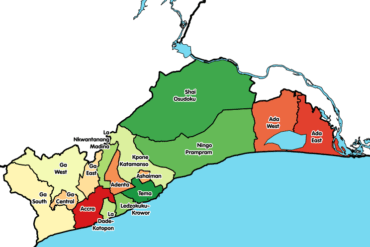 map showing greater accra administrative regions