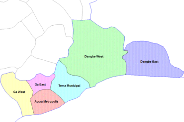 map showing greater accra districts