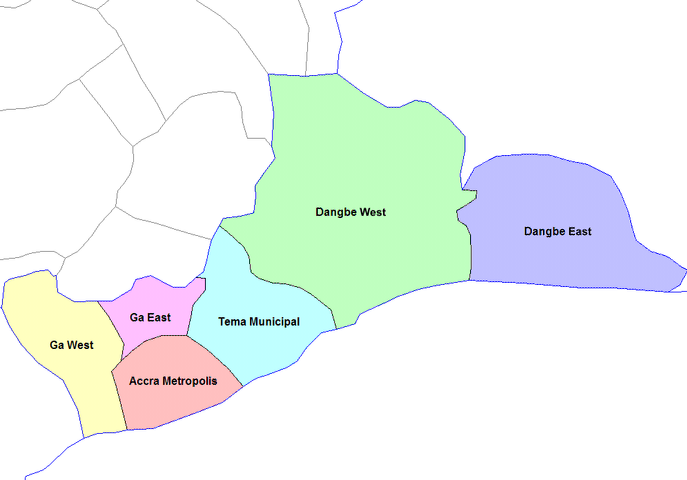 map showing greater accra districts