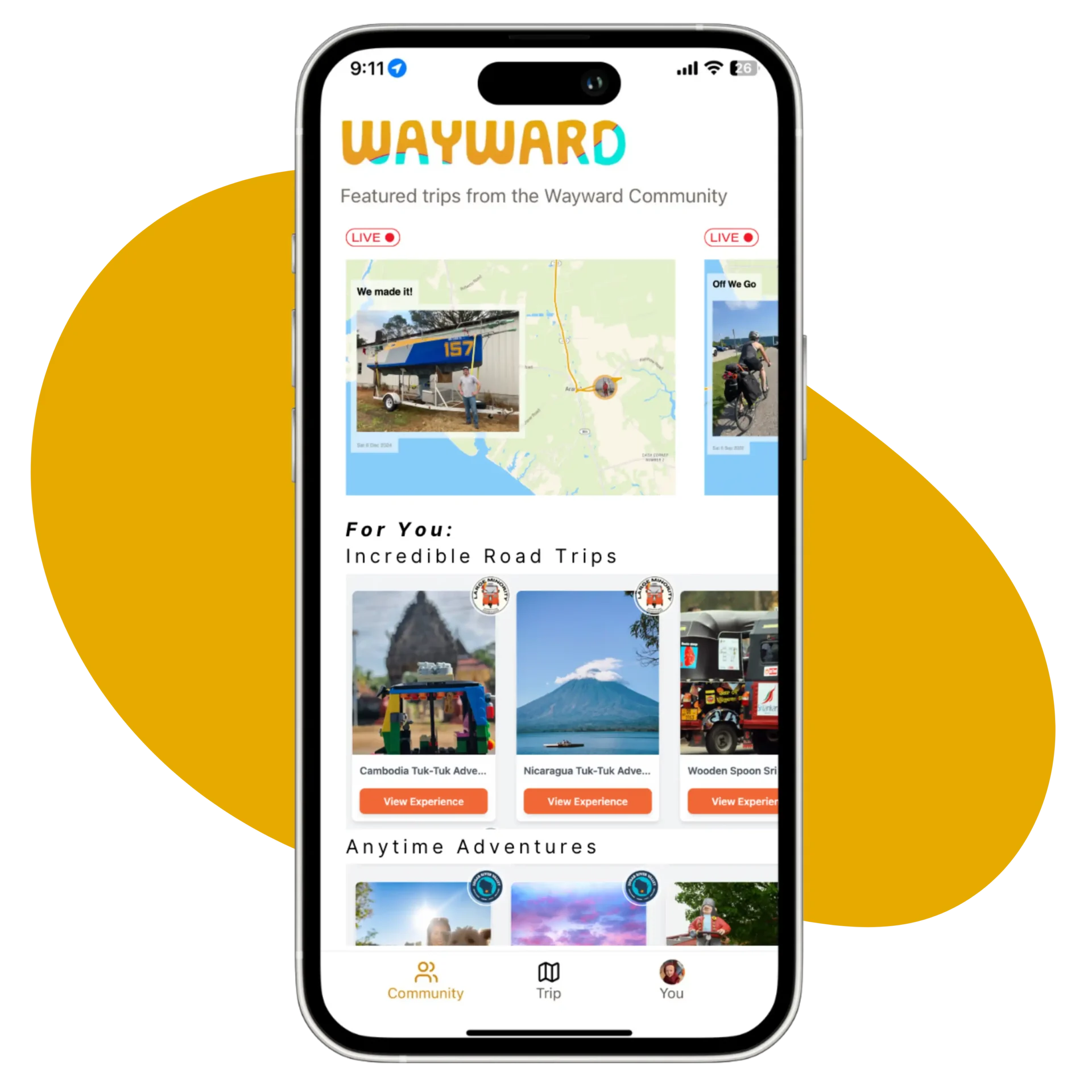 screenshot of a mobile trip planner app