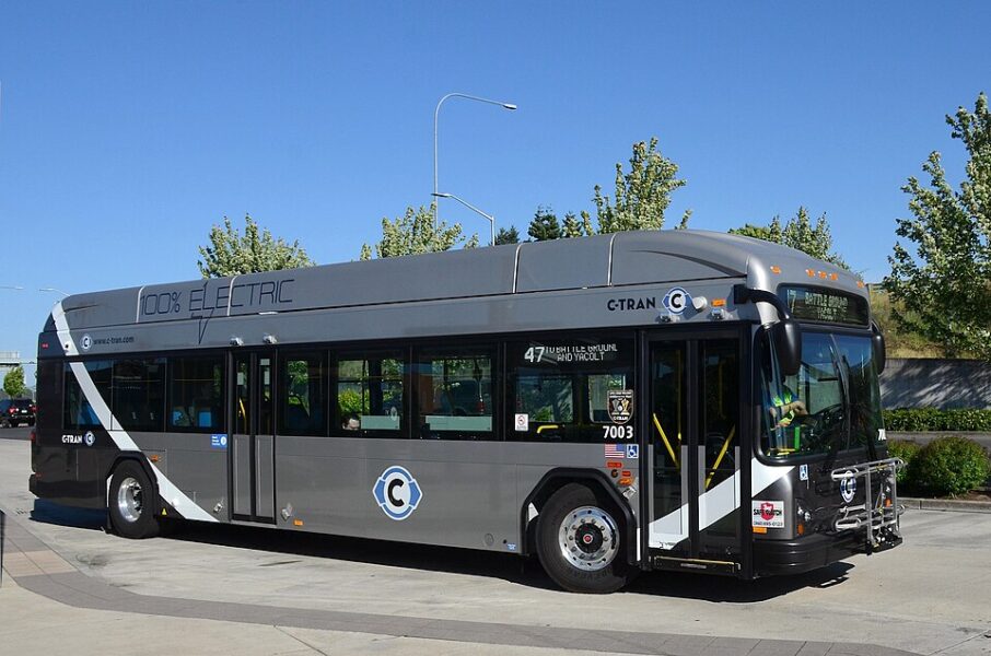 electric bus at a parking lot
