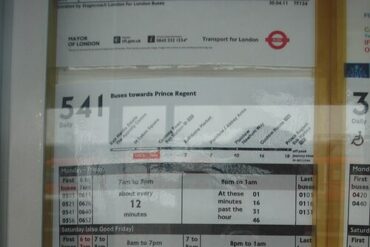 A bus timetable showing departures