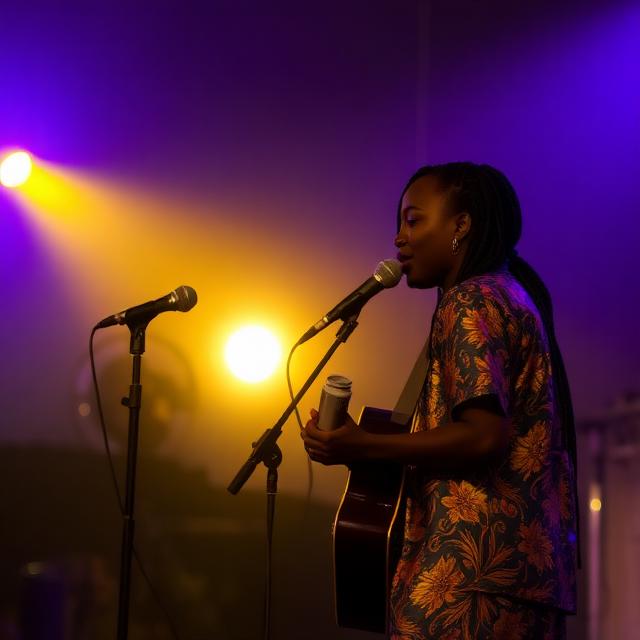 A singer playing a guitar in Ghana