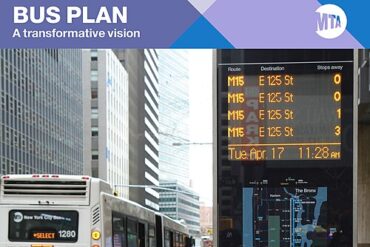 a bus schedule screen in New York USA