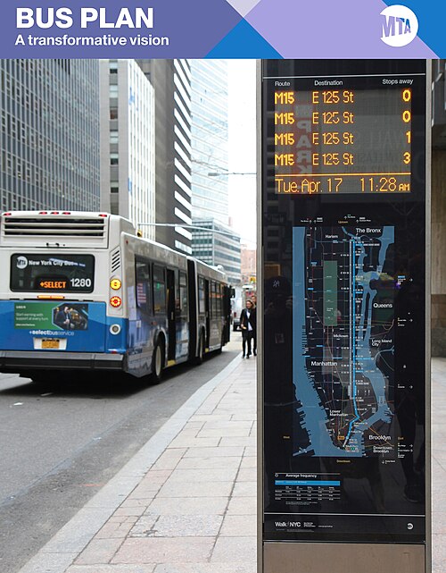 a bus schedule screen in New York USA