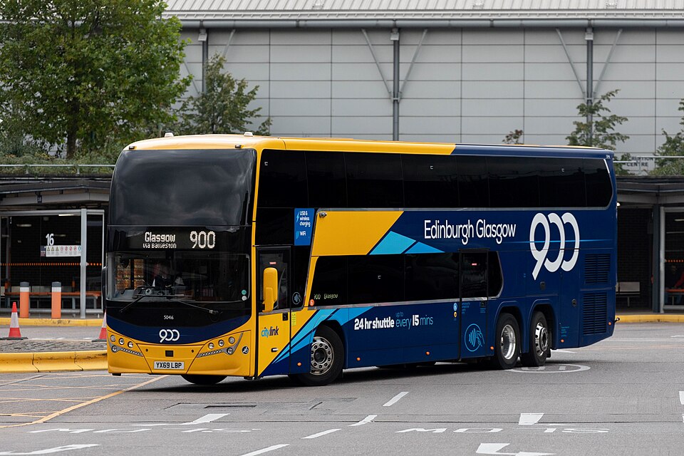 A bus in Glasgow gets ready to go its route