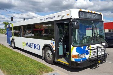 A city coach at a bus stop in Cincinnati