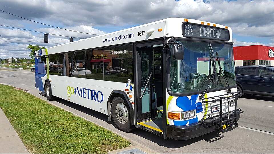 A city coach at a bus stop in Cincinnati