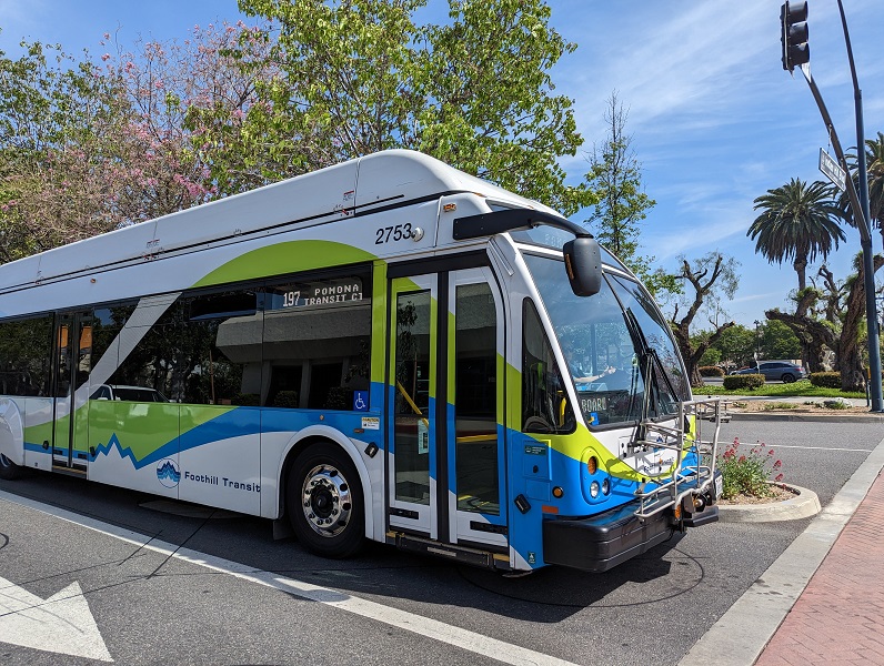 A transit bus prepares to set off on a route 2