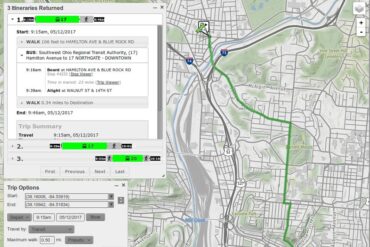 A trip planner software screen