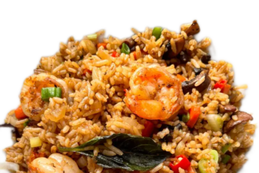 Chinese food of rice and shrimps in Ghana