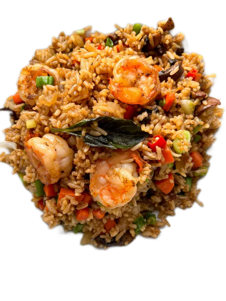 Chinese food of rice and shrimps in Ghana