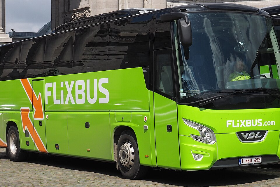 A flixbus awaits deployment to the streets