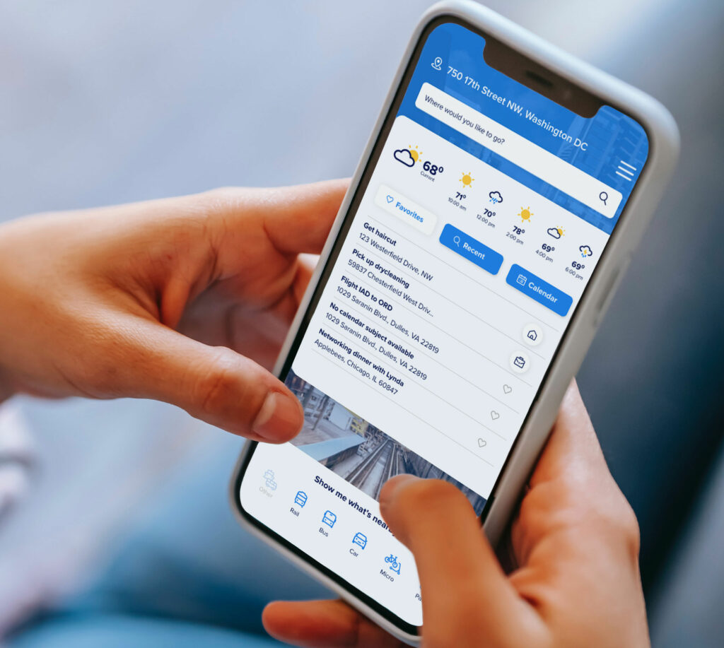 A woman operates a trip planner on her phone
