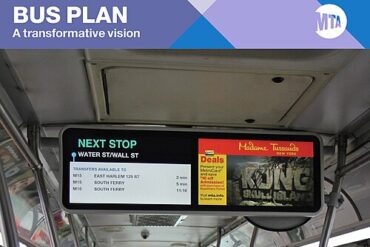 An MTA passenger information system on a bus