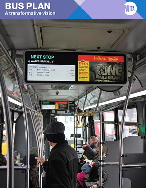 An MTA passenger information system on a bus