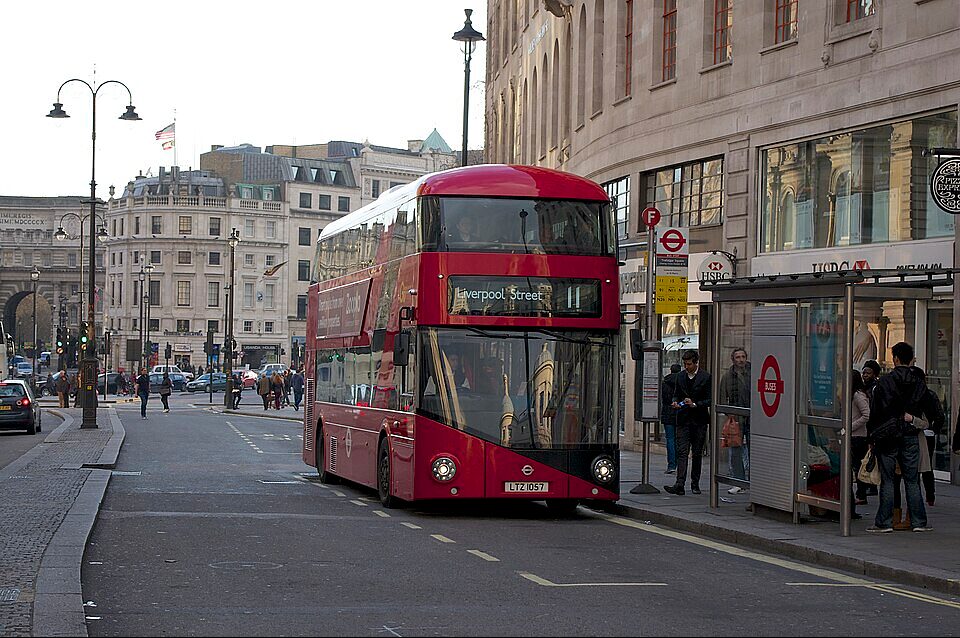 A London bus stops on route route 11 and 23