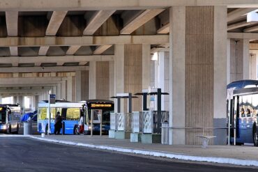 A boarding gate at a bus terminal