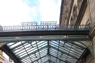 A bus stop in the central district of Glasgow