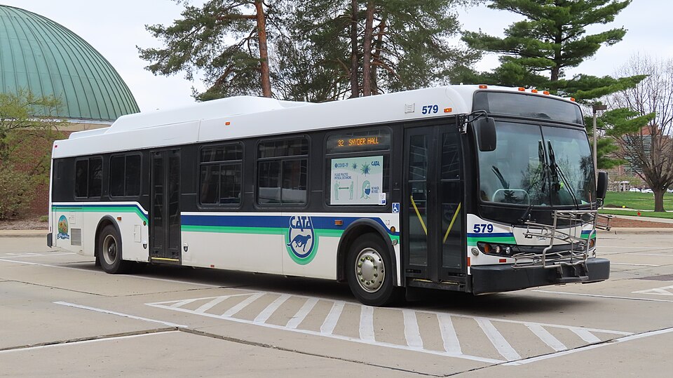 A CATA bus prepares for the days deployment onto outes