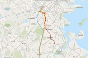 A diagram showing MBTA routes