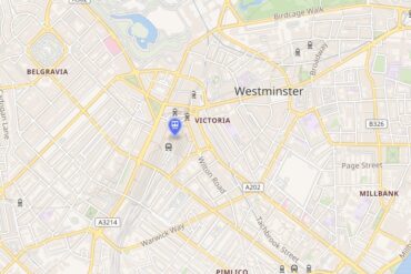 A map showing the location of Victoria bus station