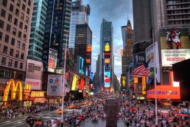 A street in Time Square through which the MTA buses pass