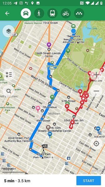 An app screen showing bus stops and arrivals