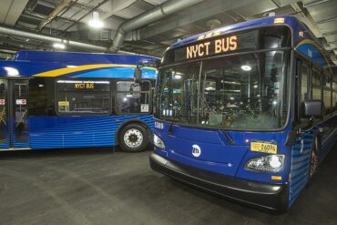 Buses parked for deployment to routes in New York