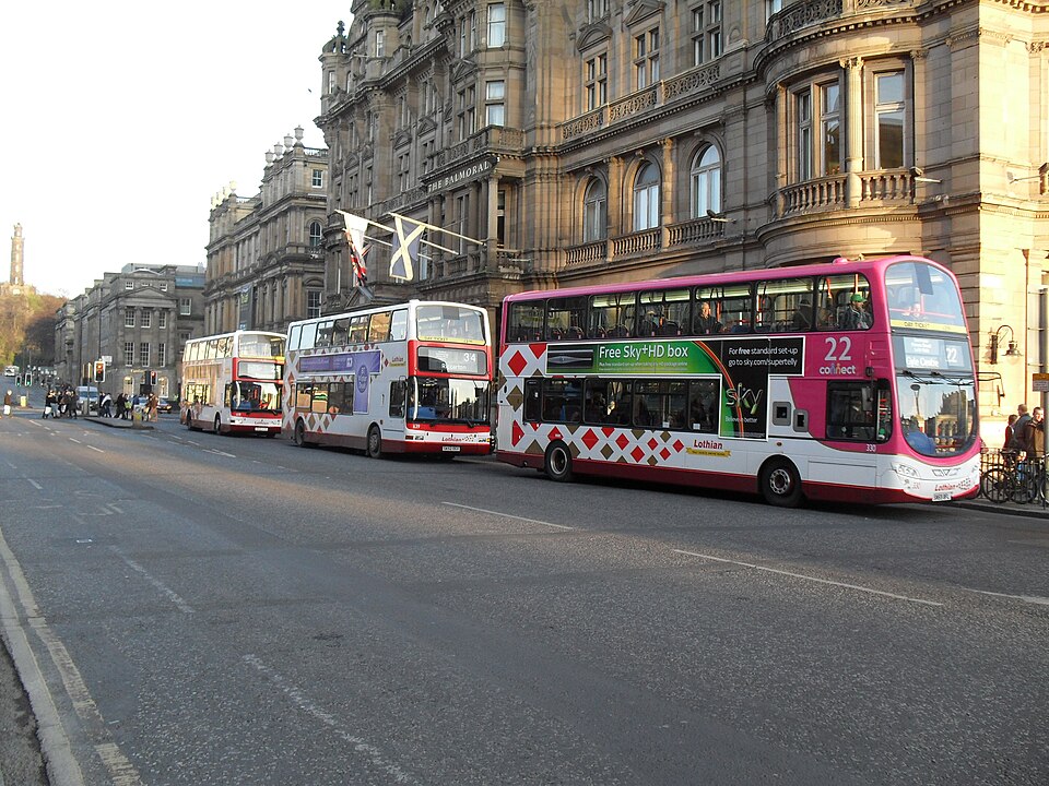 Colorful buses part in Edinburgh city