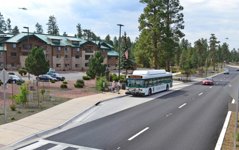 Shuttle Bus 0662 stops at a residence near the Grand Canton route