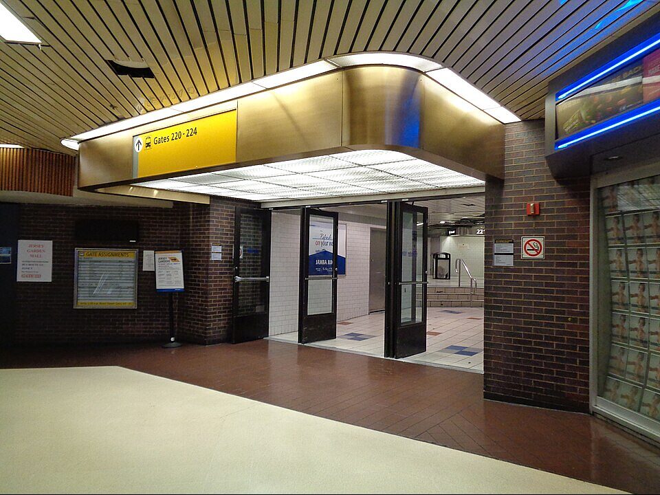 The entrance to the port authority bus terminal in New York