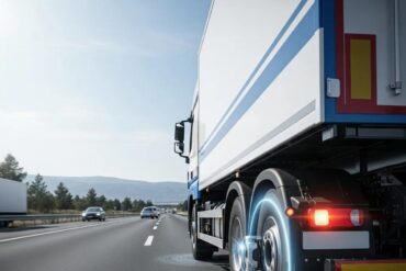The wheels of a truck with an AI controlled automatic braking system