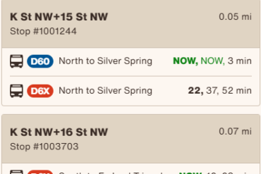 A Screen of Wmata trip Planner Mobile