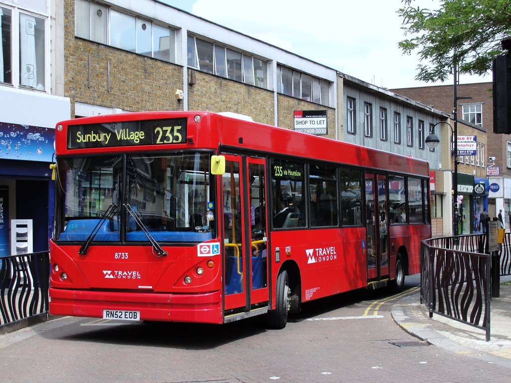 A Sunbury Village bus 235 arrives at a bus stop